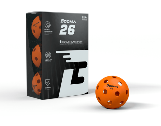 Image d'une boîte de 6 balles de pickleball BOOMA 26 oranges.
