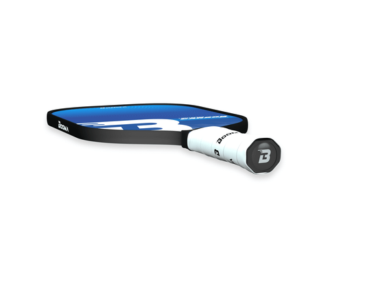 Image de la raquette de pickleball BOOMA Lightspeed Carbon Series bleue.