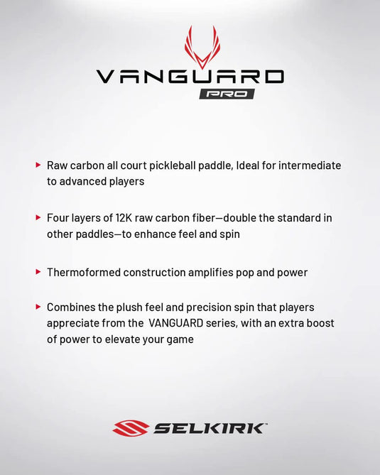 Image des avantages d'une raquette de pickleball Selkirk Vanguard Pro.