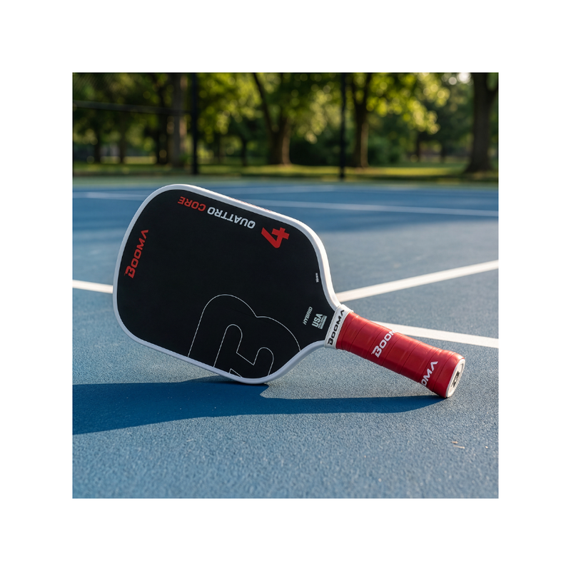 Chargez l'image dans la visionneuse de la galerie, La BOOMA Quattro hybride avec surface en carbone brut T700 et noyau avancé en mousse EPP. | BOOMA Quattro hybrid pickleball paddle with T700 raw carbon and advanced EPP foam core.
