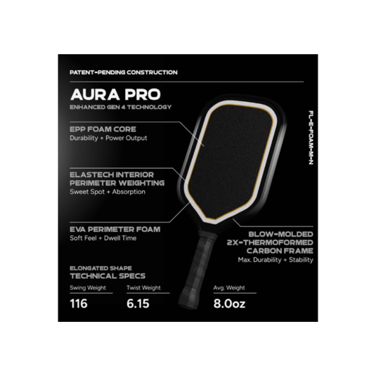Image d’une raquette de pickleball Friday Aura Pro allongé.