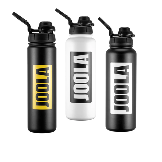 Image de 3 bouteille d'eau Joola 650 ml. | Image of 3 Joola pickleball water bottles.