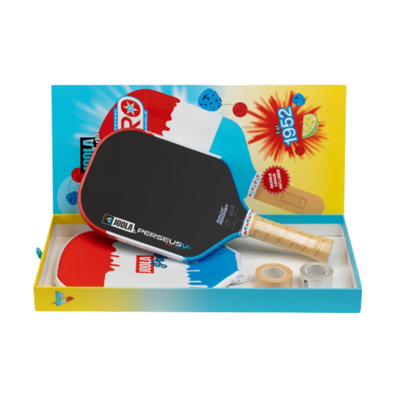 Load image into Gallery viewer, Raquette de pickleball JOOLA Perseus Pro V Rally Pop avec coffret et accessoires inclus.
